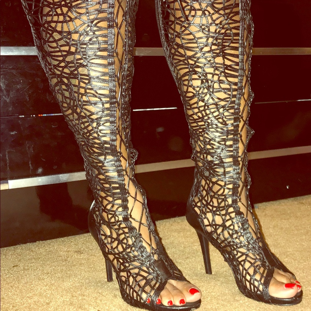 Over the knee open toe sandals